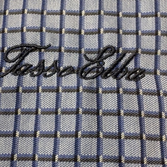Tasso Elba Shirt‎ Mens Medium Long Sleeve Blue Plaid Button Up Dress Cotton EUC - Picture 10 of 12